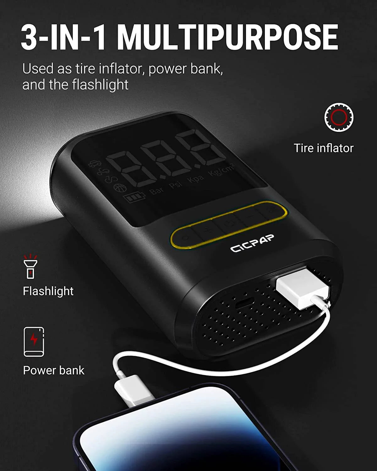 Portable Air Compressor 150PSI Cordless Tire Inflator with Digital Pressure Gauge Z588