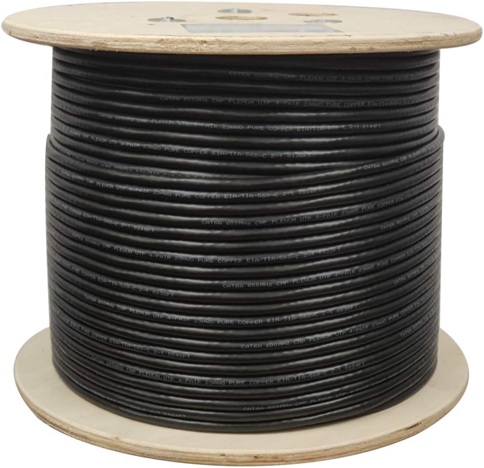 Cat6A Plenum 1000ft 23AWG Solid Bare Copper UTP Bulk Ethernet Cable E338