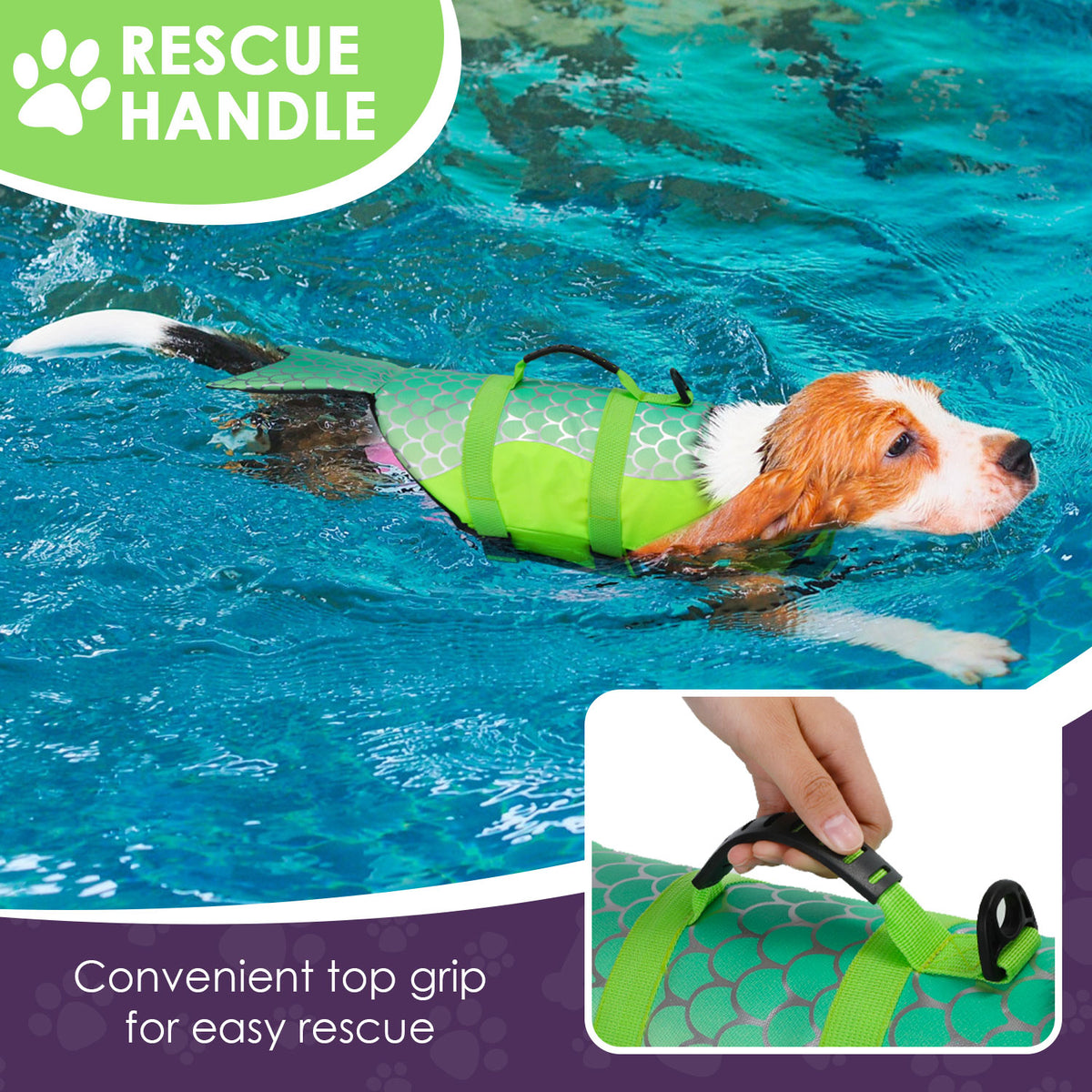 Mermaid Dog Life Jacket with Rescue Handle A105567