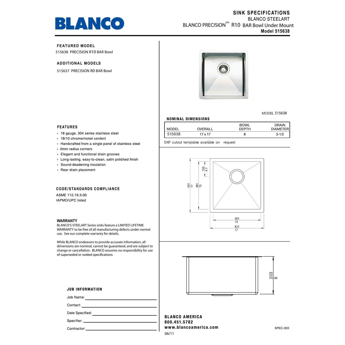 Precision Undermount Bar Sink W19566