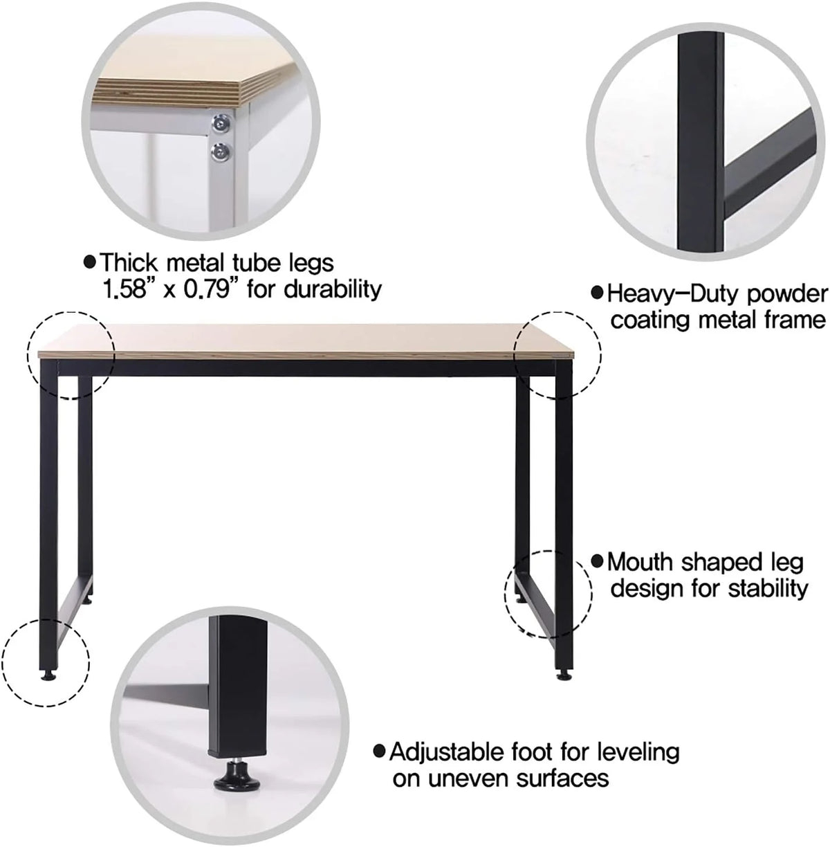 Oak Black Computer Writing Desk with Metal Frame S14435