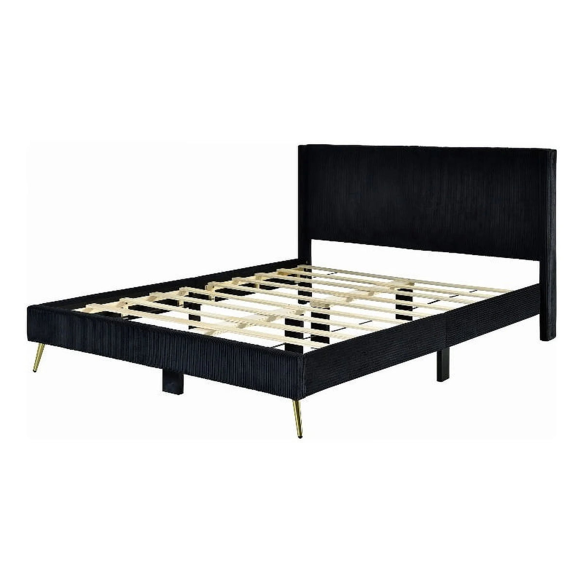 Solid Wood & Velvet Platform Queen Bed in Black W602