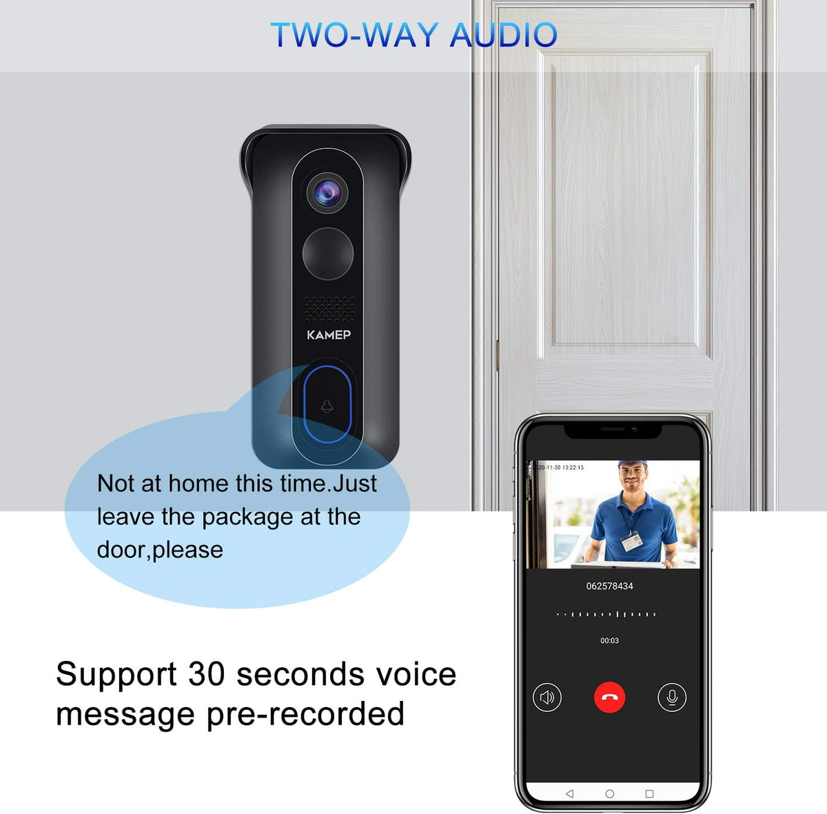 Wireless Wifi Video Doorbell Camera with Chime HD 1080P Waterproof Battery Powered N7427