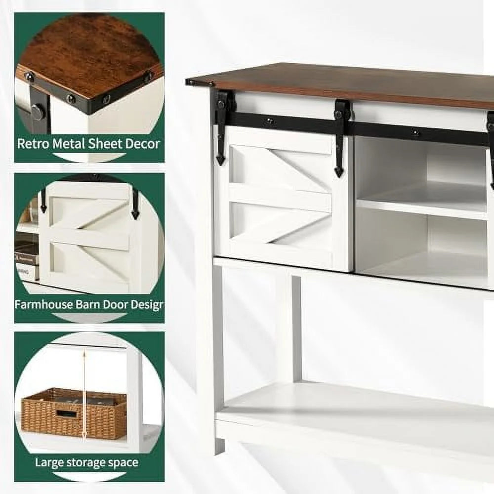 43 Inch Brown Console Table with Sliding Barn Doors O559