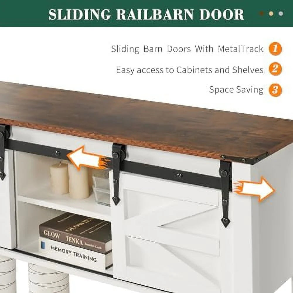 43 Inch Brown Console Table with Sliding Barn Doors O559