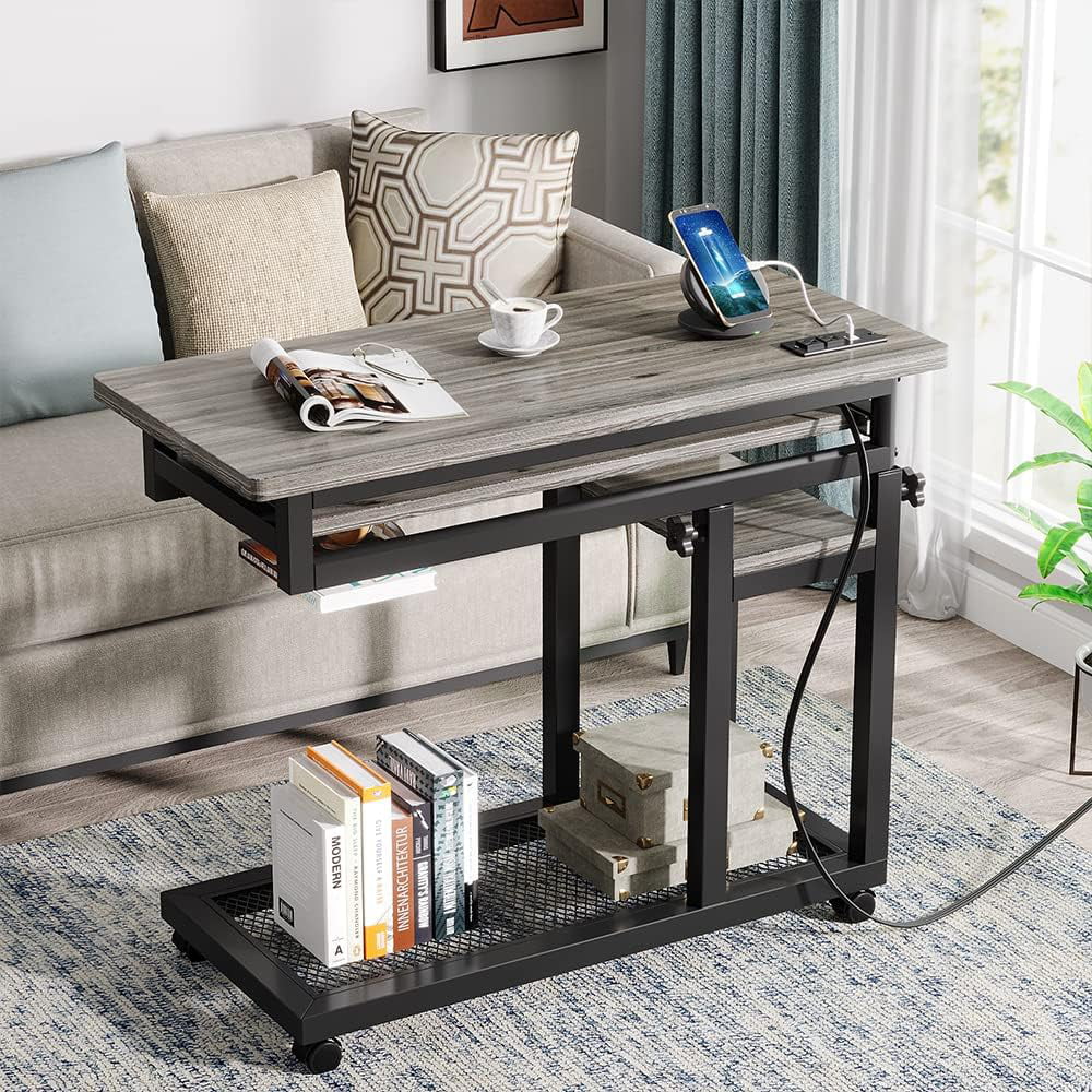 Small Portable Height Adjustable Desk with Power Outlet Grey U574