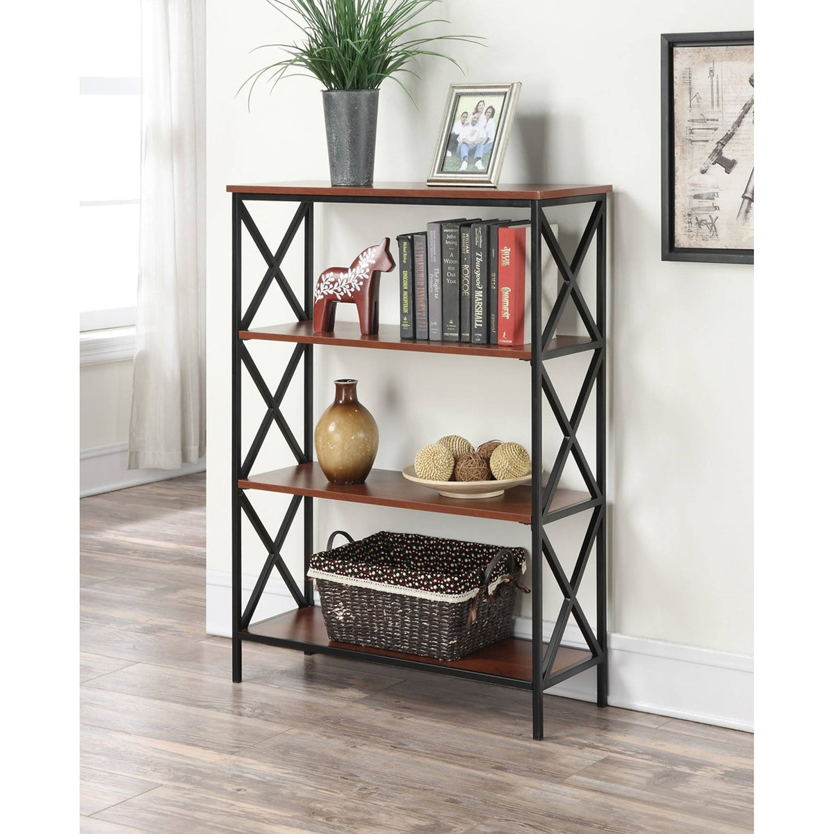 Metal and Wood 4-Shelf Bookcase G433685