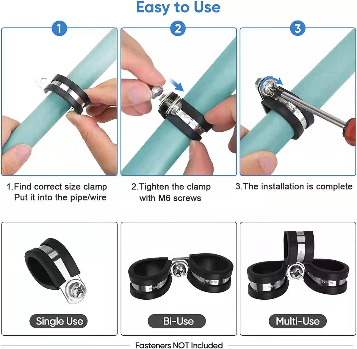 140pcs 304 Stainless Steel Rubber Cushioned Cable Clamps Assortment Kit E569666