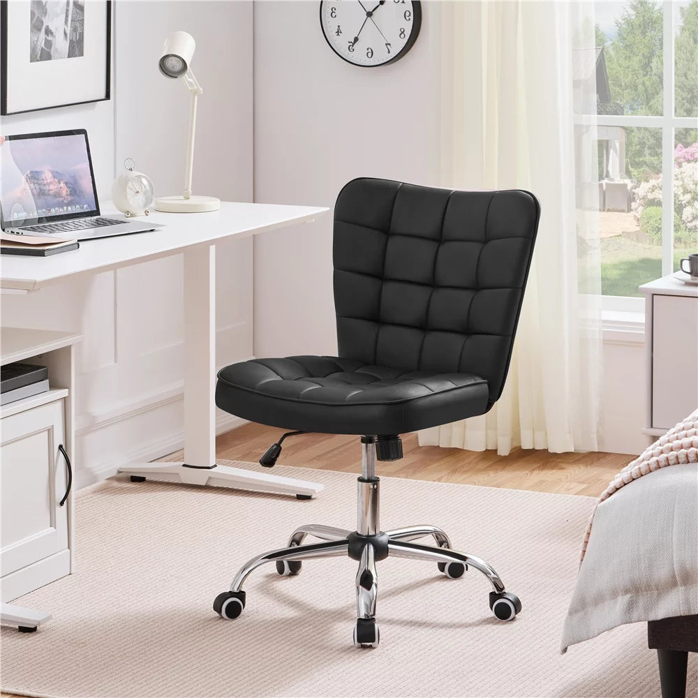 Black Tufted Faux Leather Desk Chair J25335