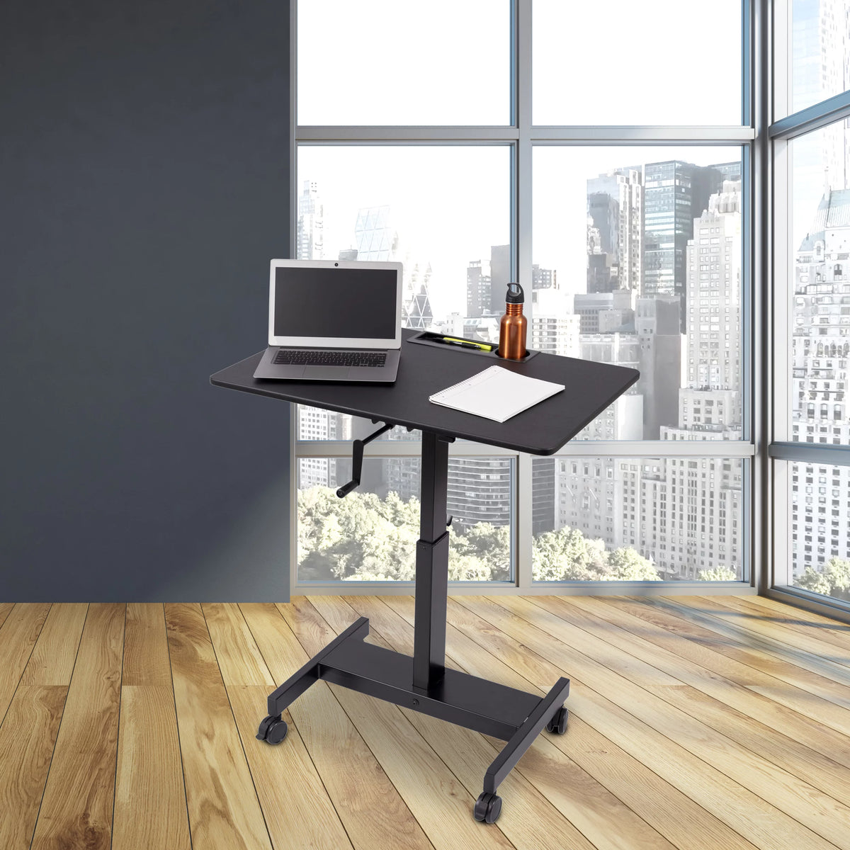 Adjustable Height Single Column Rolling Standing Desk H2749