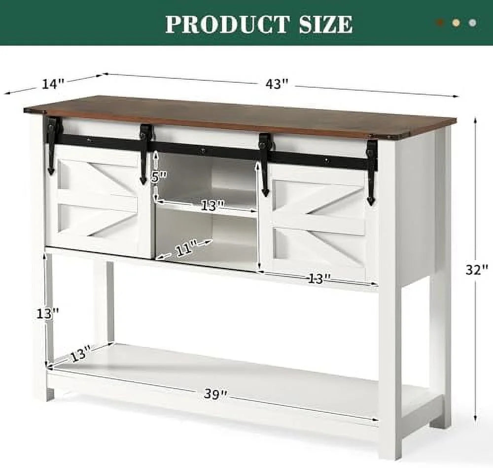 43 Inch Brown Console Table with Sliding Barn Doors O559