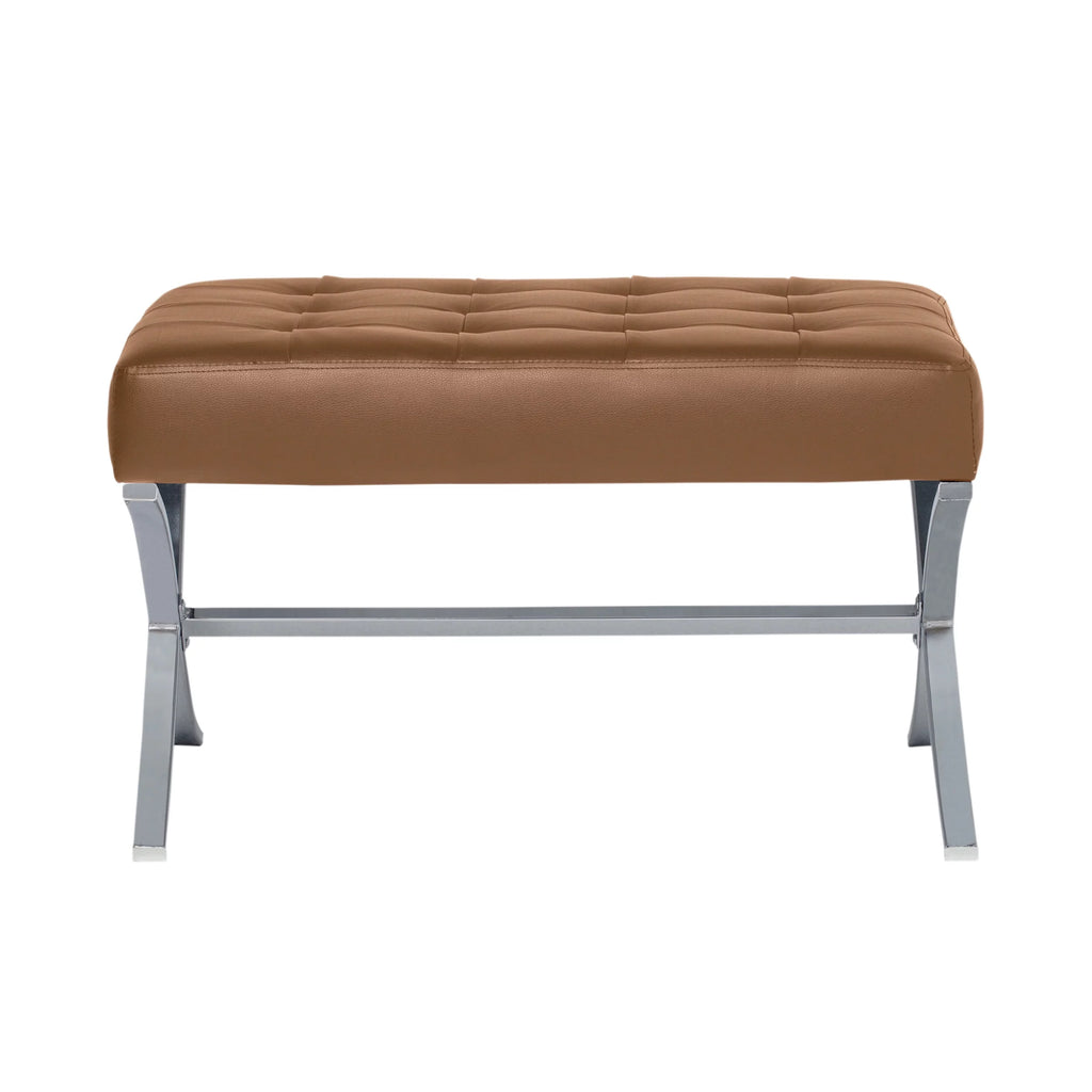 Caramel Brown Bonded Leather Tufted Ottoman U44351