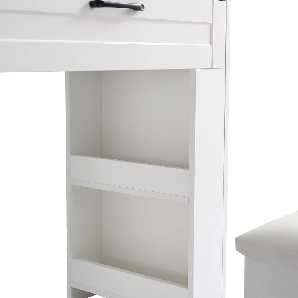 White Vanity Table with Lighted Mirror and Stool F7971