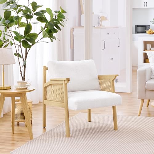 Boucle Accent Chair with Rattan Back Arms B49007