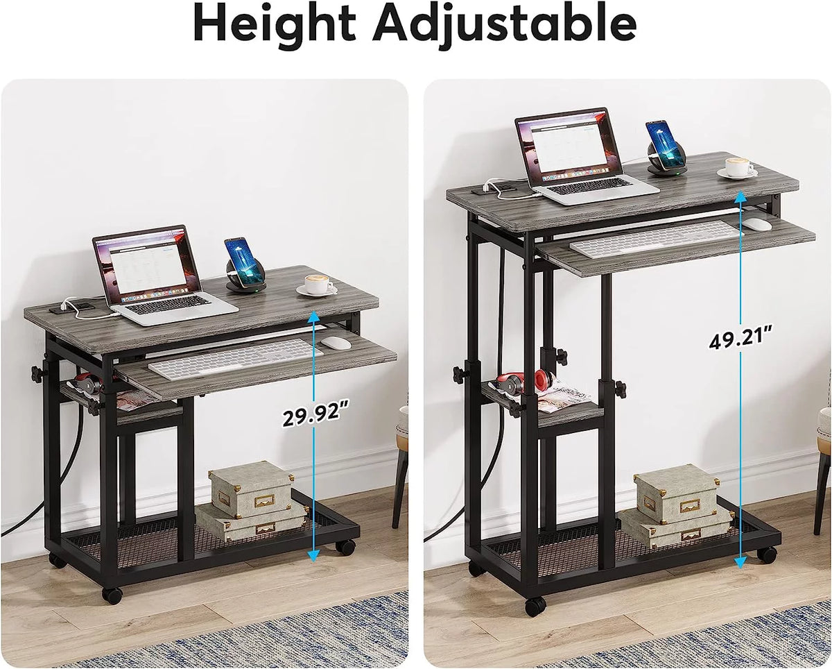Small Portable Height Adjustable Desk with Power Outlet Grey U574