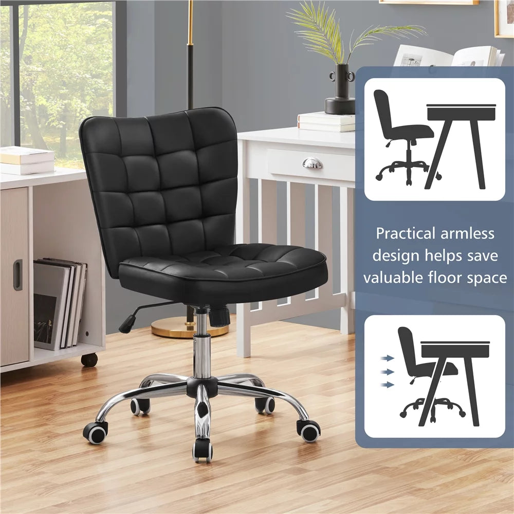 Black Tufted Faux Leather Desk Chair J25335