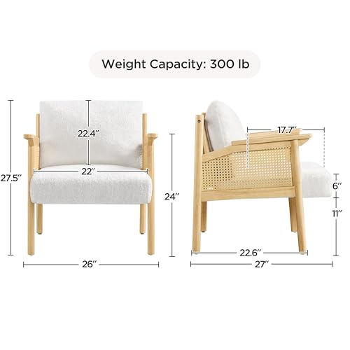 Boucle Accent Chair with Rattan Back Arms B49007