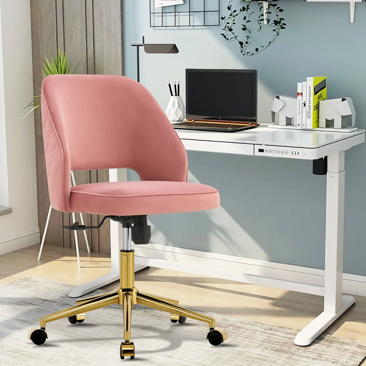 Pink Velvet Adjustable Swivel Office Chair K588