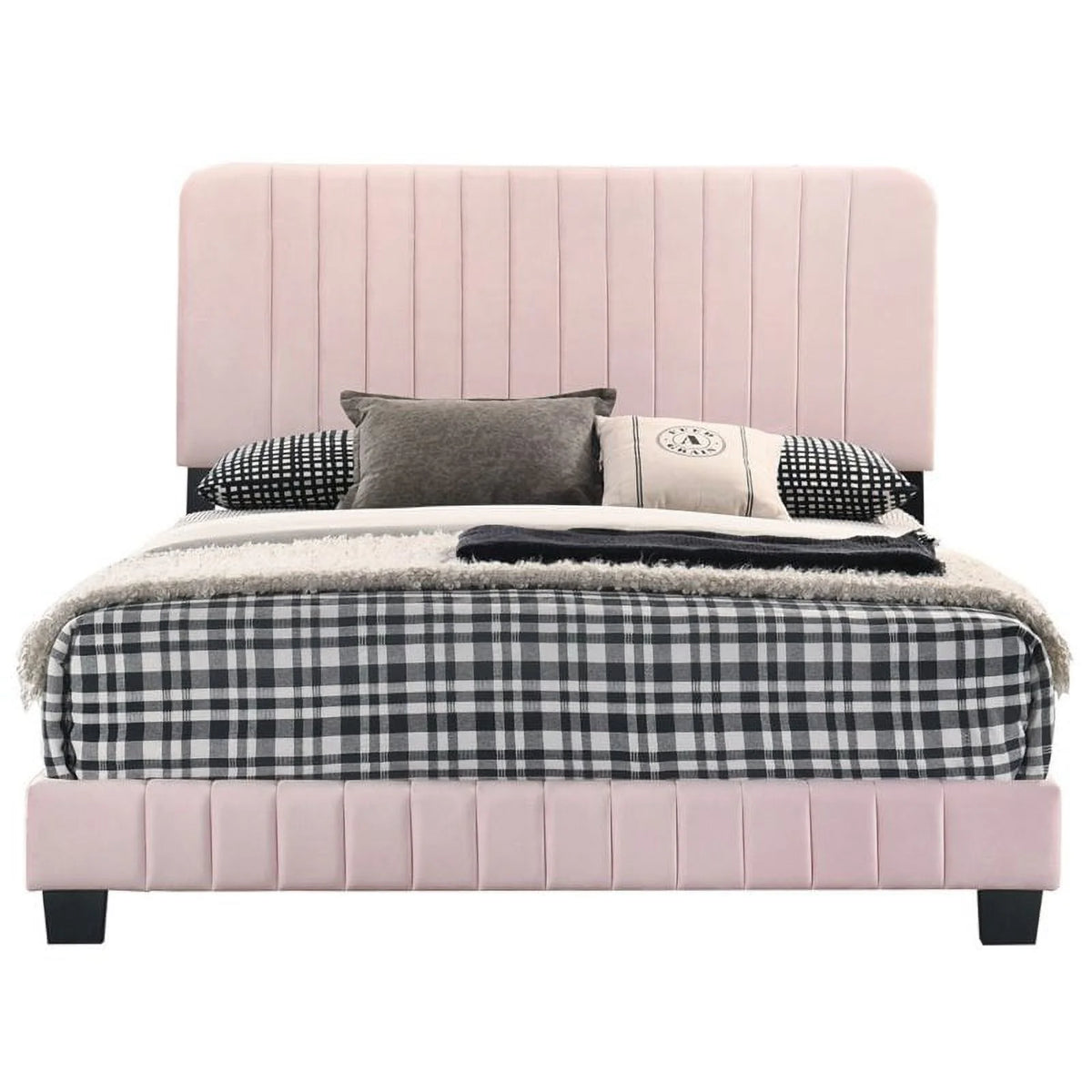 Pink Velvet Upholstered King Bed X342