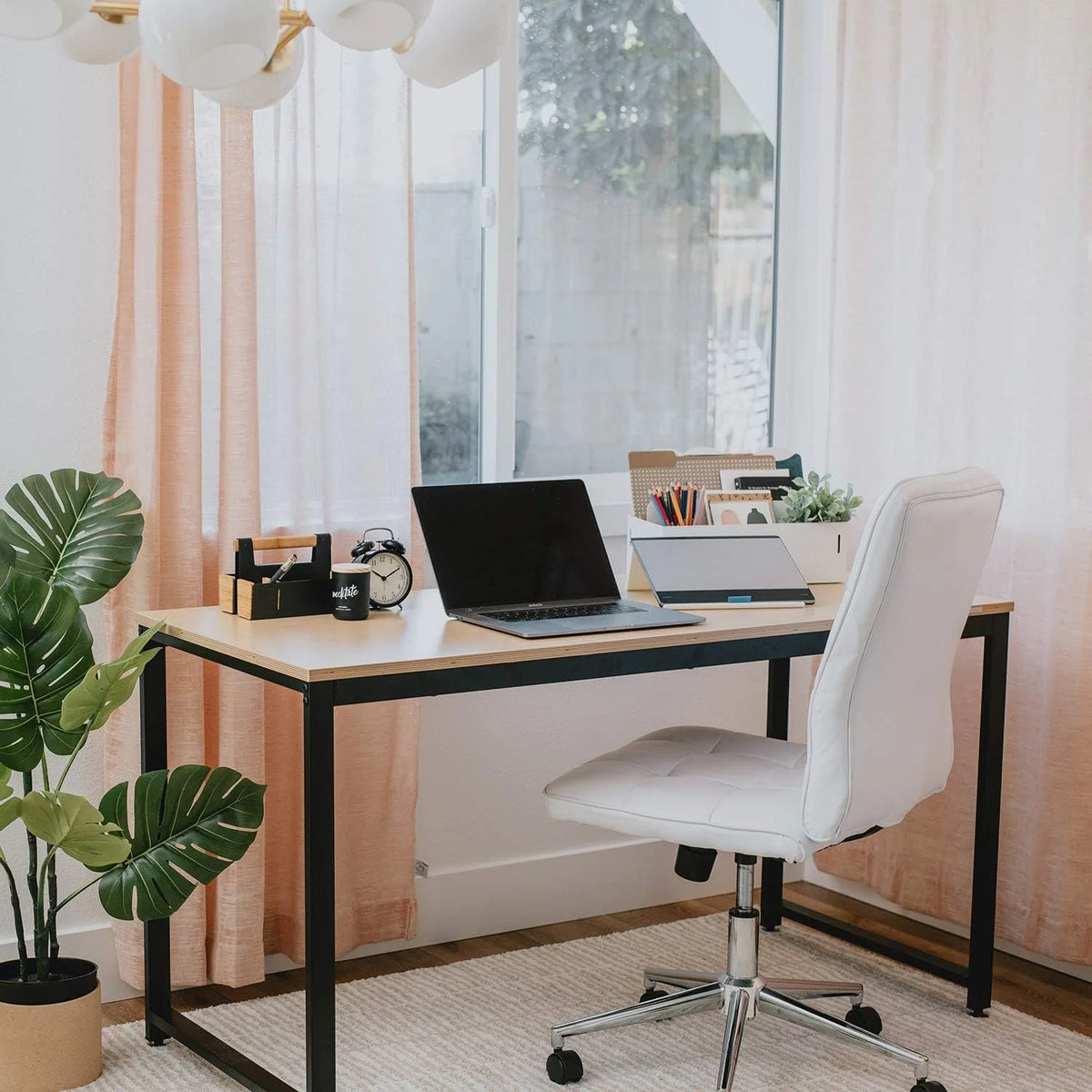 Oak Black Computer Writing Desk with Metal Frame S14435