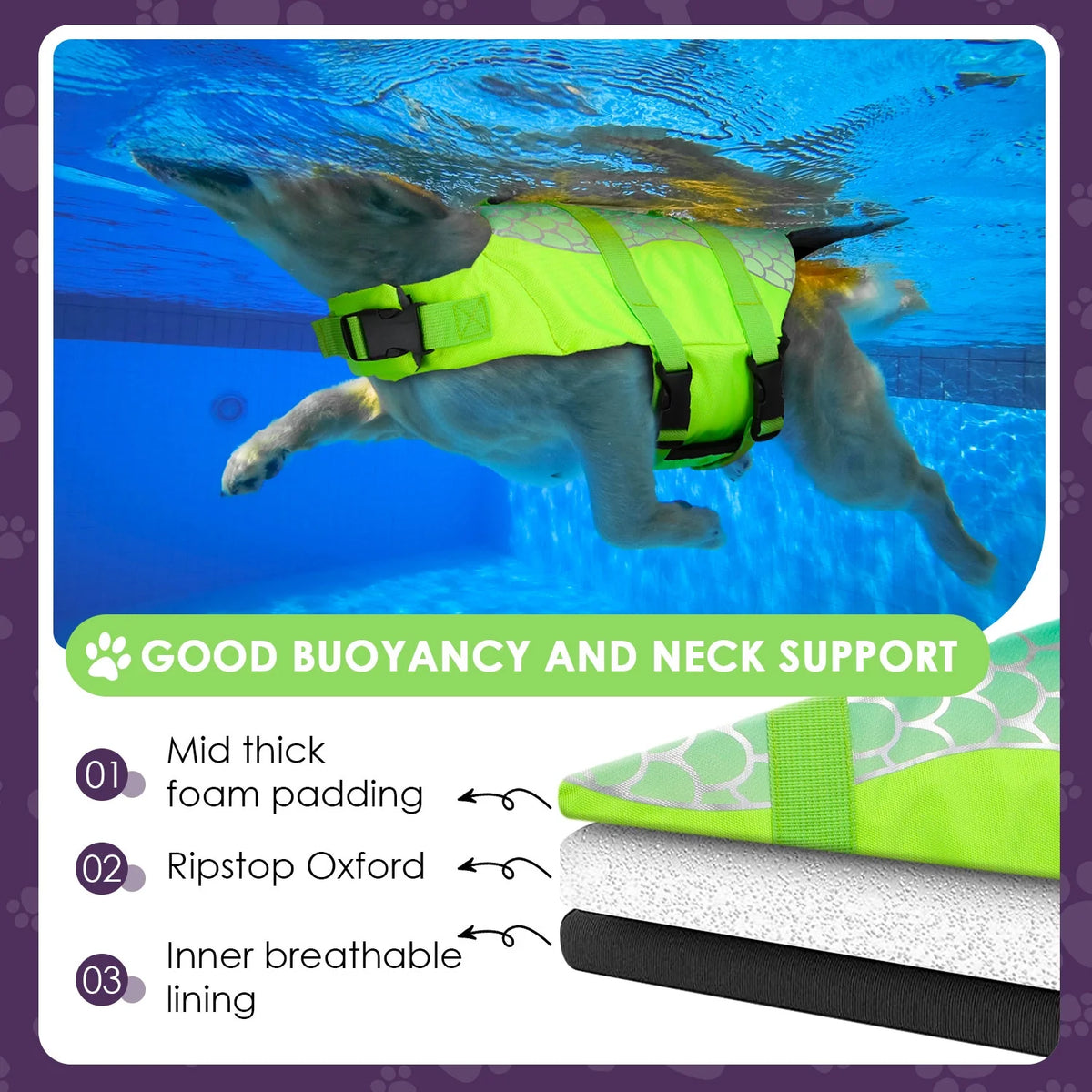 Mermaid Dog Life Jacket with Rescue Handle A105567