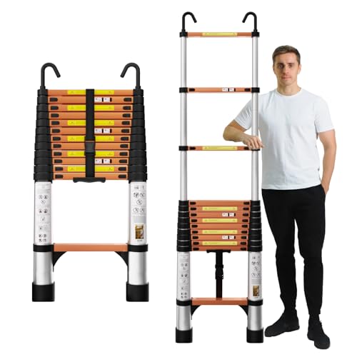 26.2FT Aluminum Telescoping Ladder with Stabilizer Bar W5893