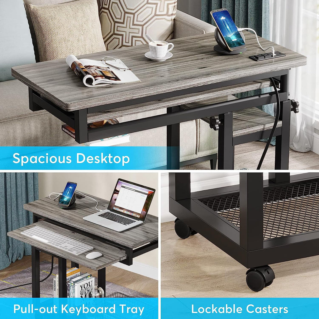 Small Portable Height Adjustable Desk with Power Outlet Grey U574