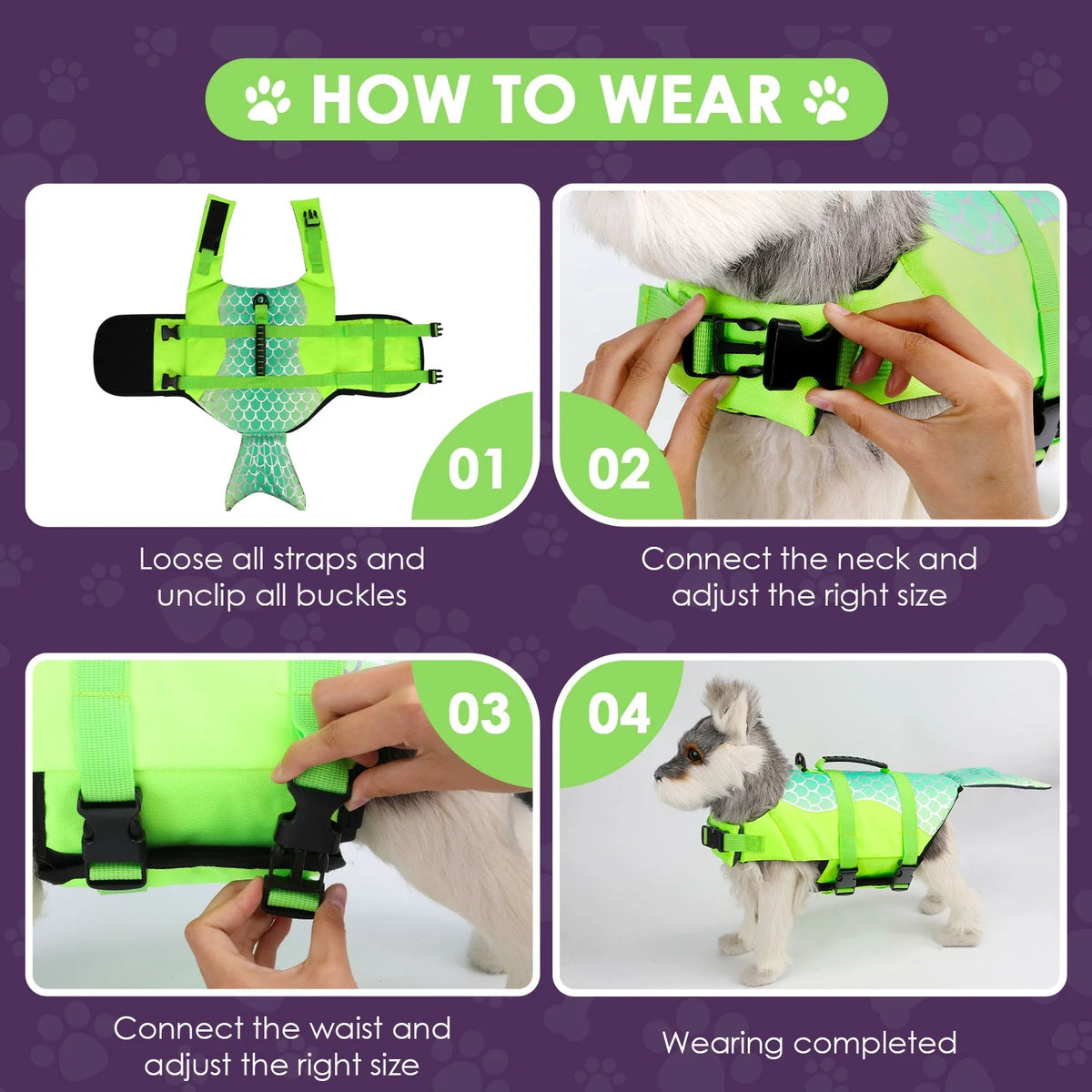 Mermaid Dog Life Jacket with Rescue Handle A105567