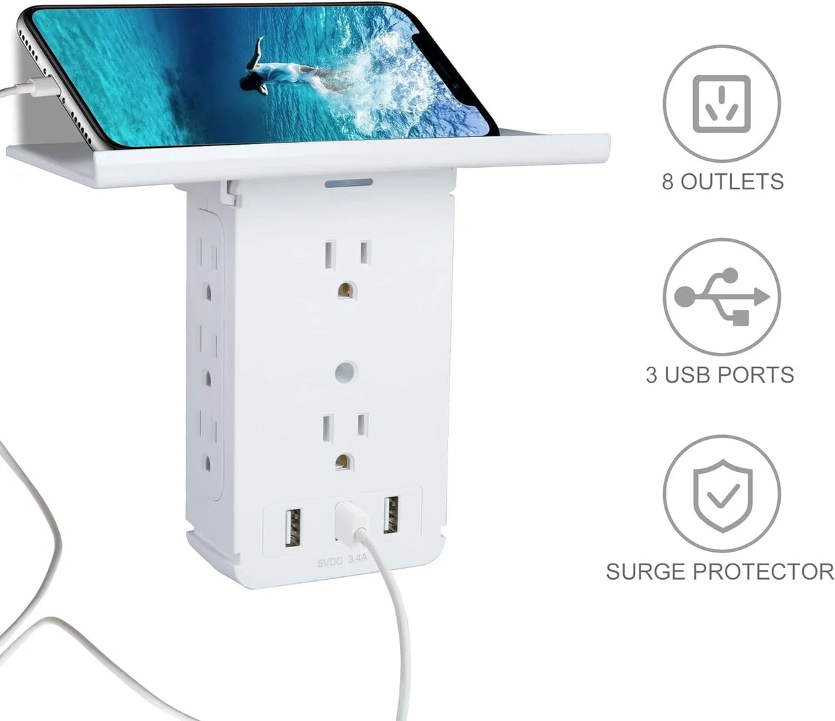 2 Pack Wall Outlet Extender with USB, 8 Outlet & 3 USB Surge Protector F68534