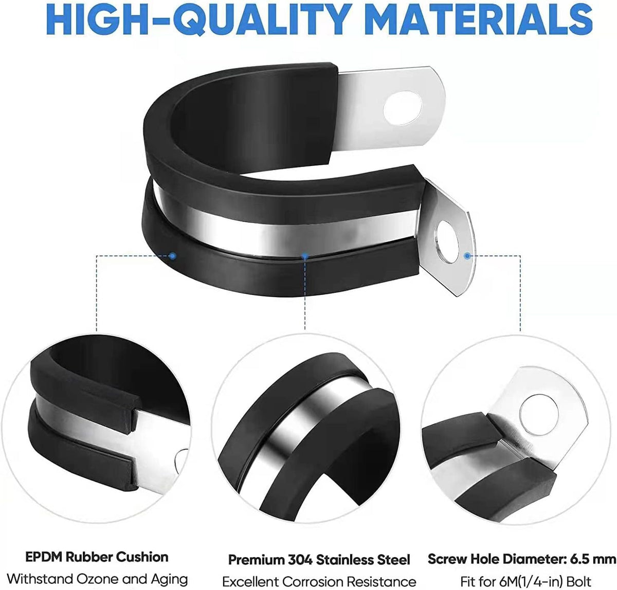 140pcs 304 Stainless Steel Rubber Cushioned Cable Clamps Assortment Kit E569666