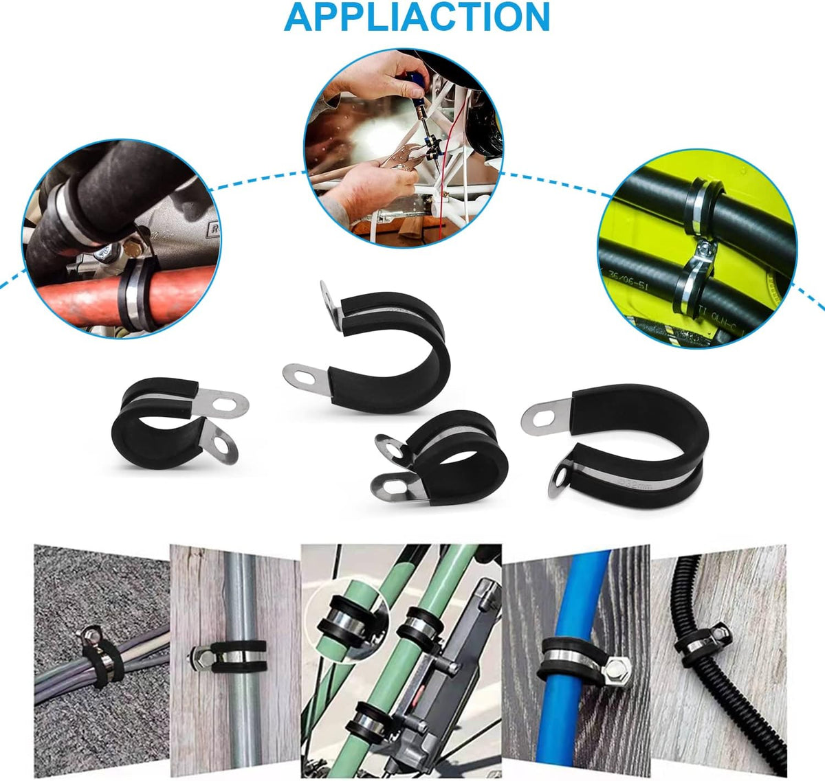 140pcs 304 Stainless Steel Rubber Cushioned Cable Clamps Assortment Kit E569666
