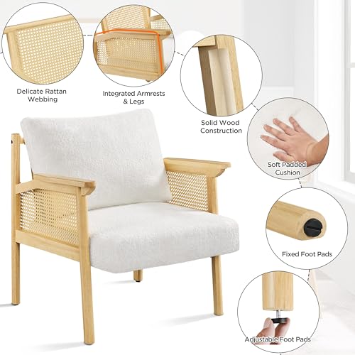 Boucle Accent Chair with Rattan Back Arms B49007