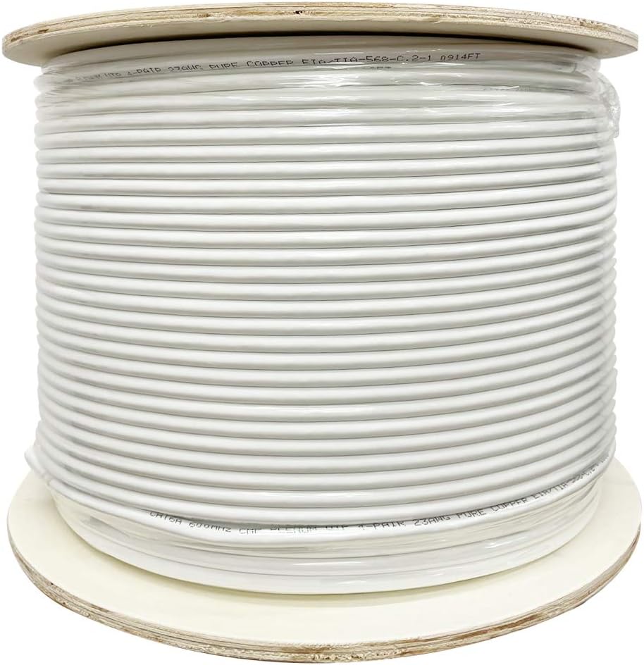 Cat6A Plenum 1000ft 23AWG Solid Bare Copper UTP Bulk Ethernet Cable E338