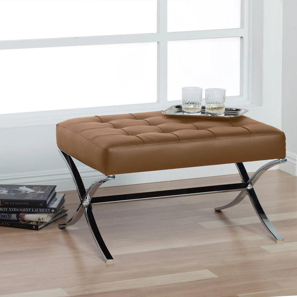 Caramel Brown Bonded Leather Tufted Ottoman U44351