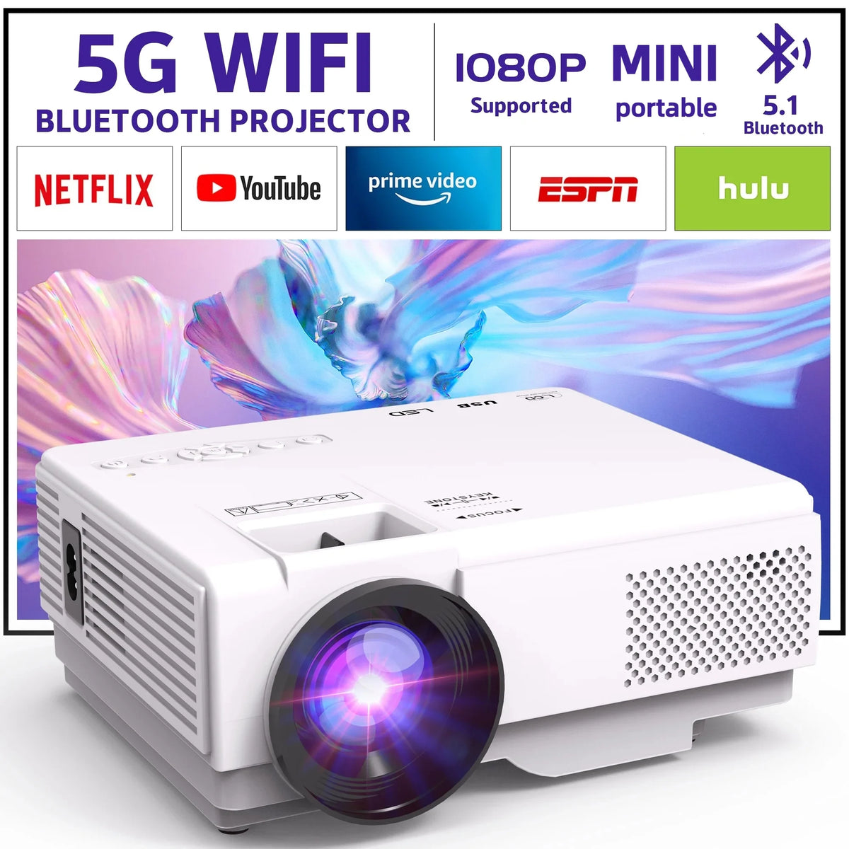 5G WiFi Bluetooth Full HD 1080P Mini Projector A461