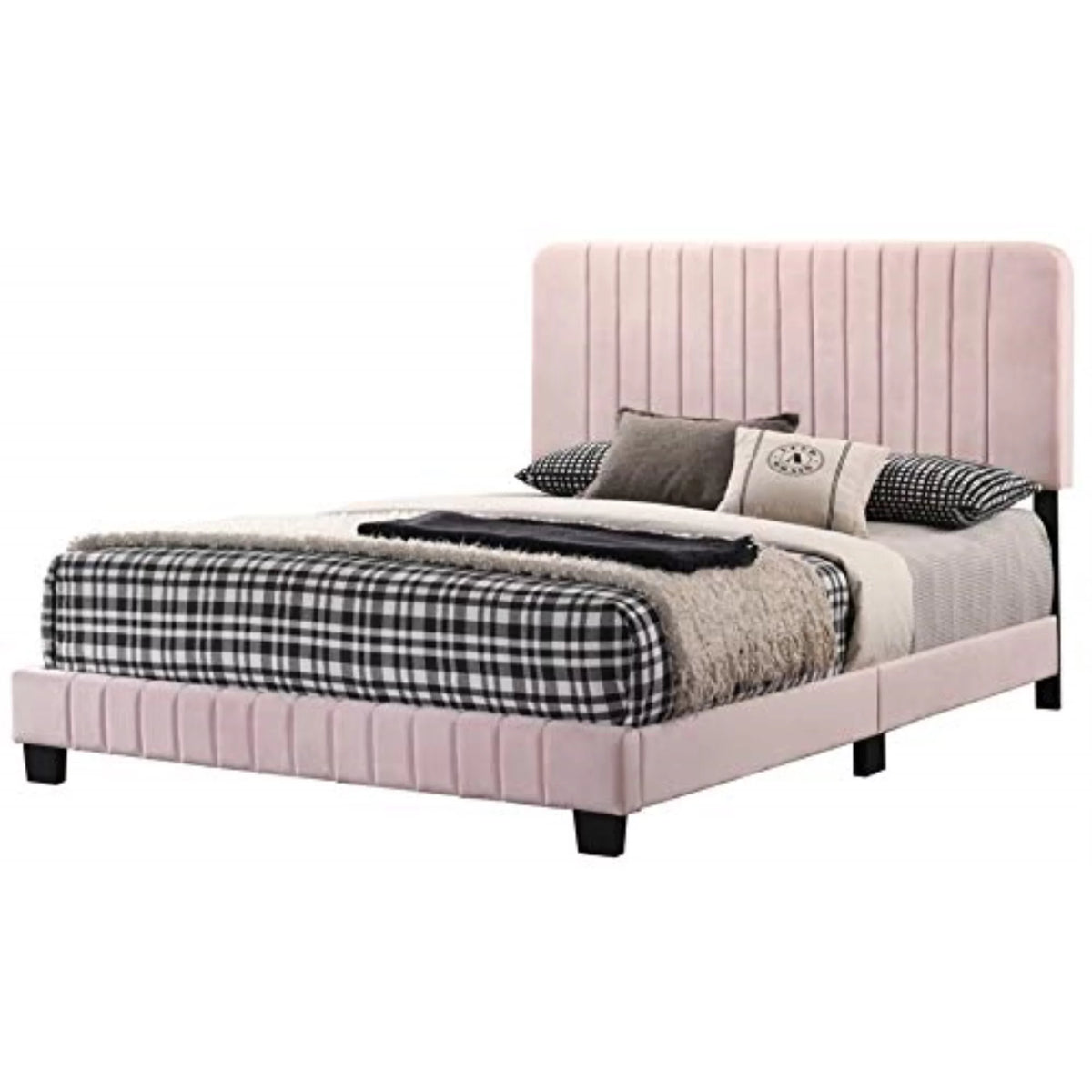 Pink Velvet Upholstered King Bed X342