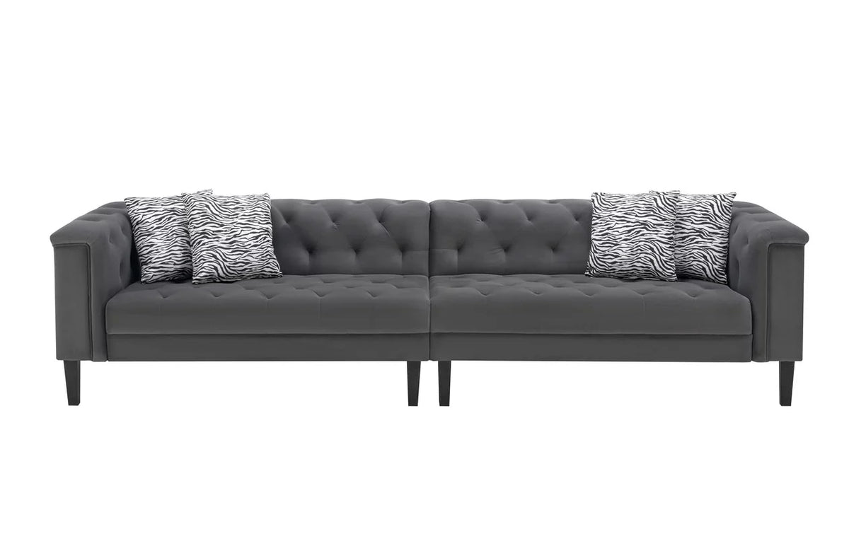 Dark Gray Velvet Tufted Sofa and 2 Chairs with 6 Accent Pillows X1153