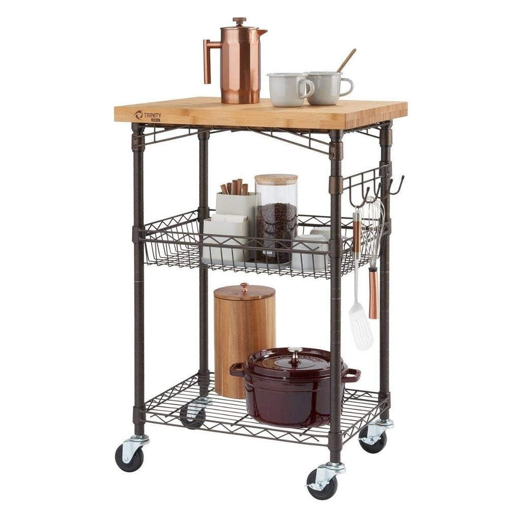 Bamboo Kitchen Cart in Bronze Anthracite - Brown - Wood J956229