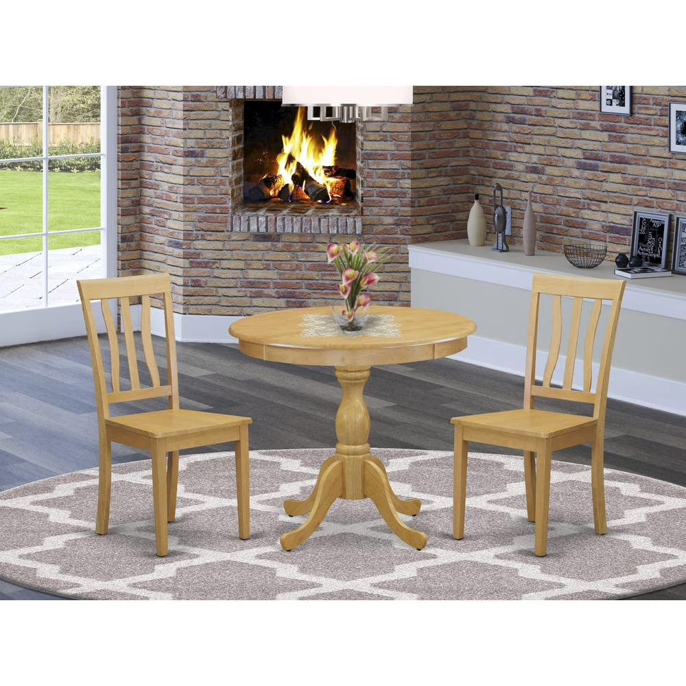 Antique Oak 3-piece Wood Dining Set with Slatted Chairs Y837079