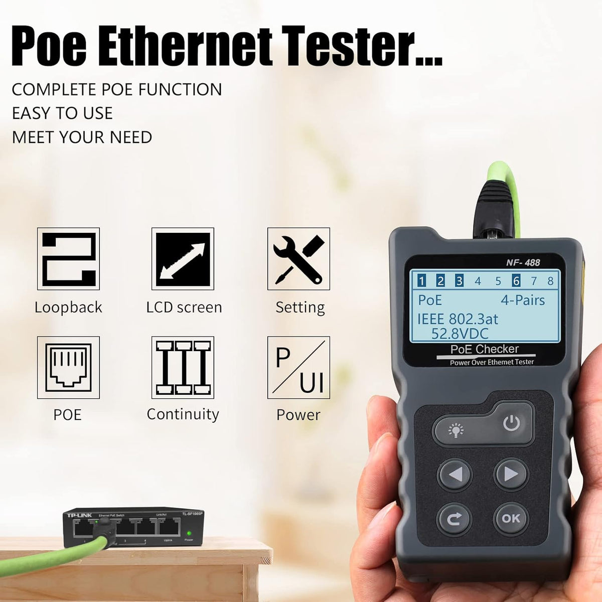 RJ45 Ethernet Tester with POE E14045