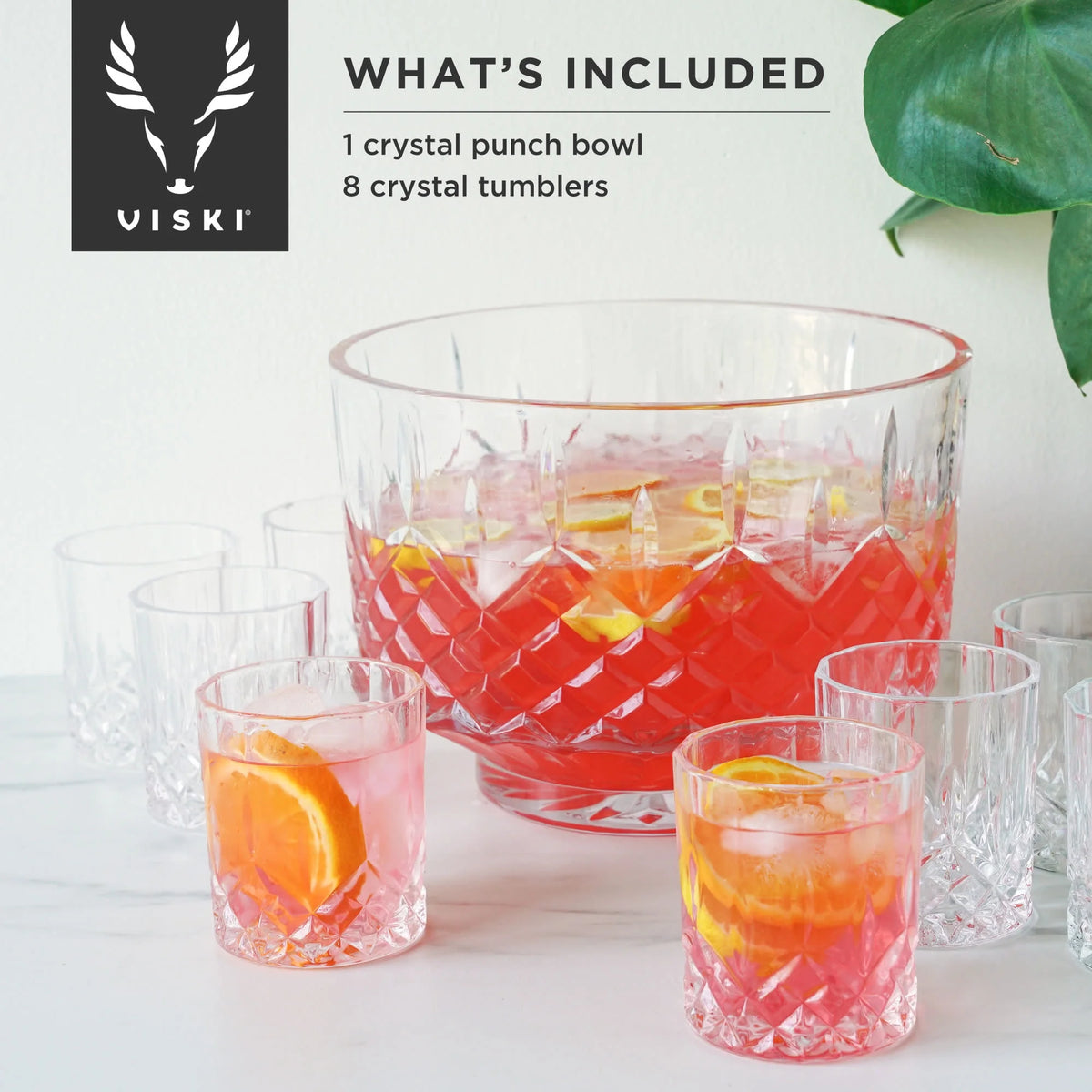 Cut Crystal Punch Bowl Set with 8 Tumblers, Dishwasher Safe Q297242