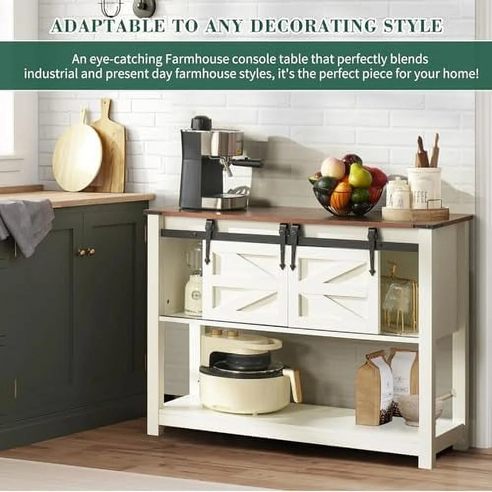 43 Inch Brown Console Table with Sliding Barn Doors O559